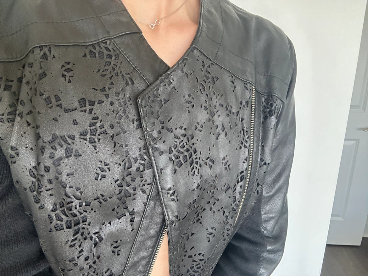 TENAX Black Faux Leather Jacket with Cutout Detail - photo 4