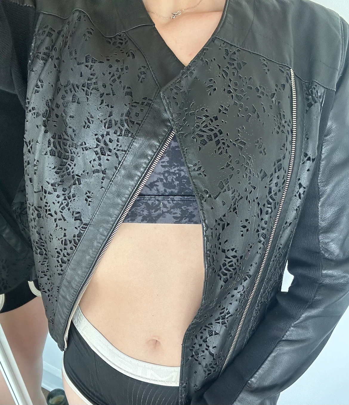TENAX Black Faux Leather Jacket with Cutout Detail - photo 5