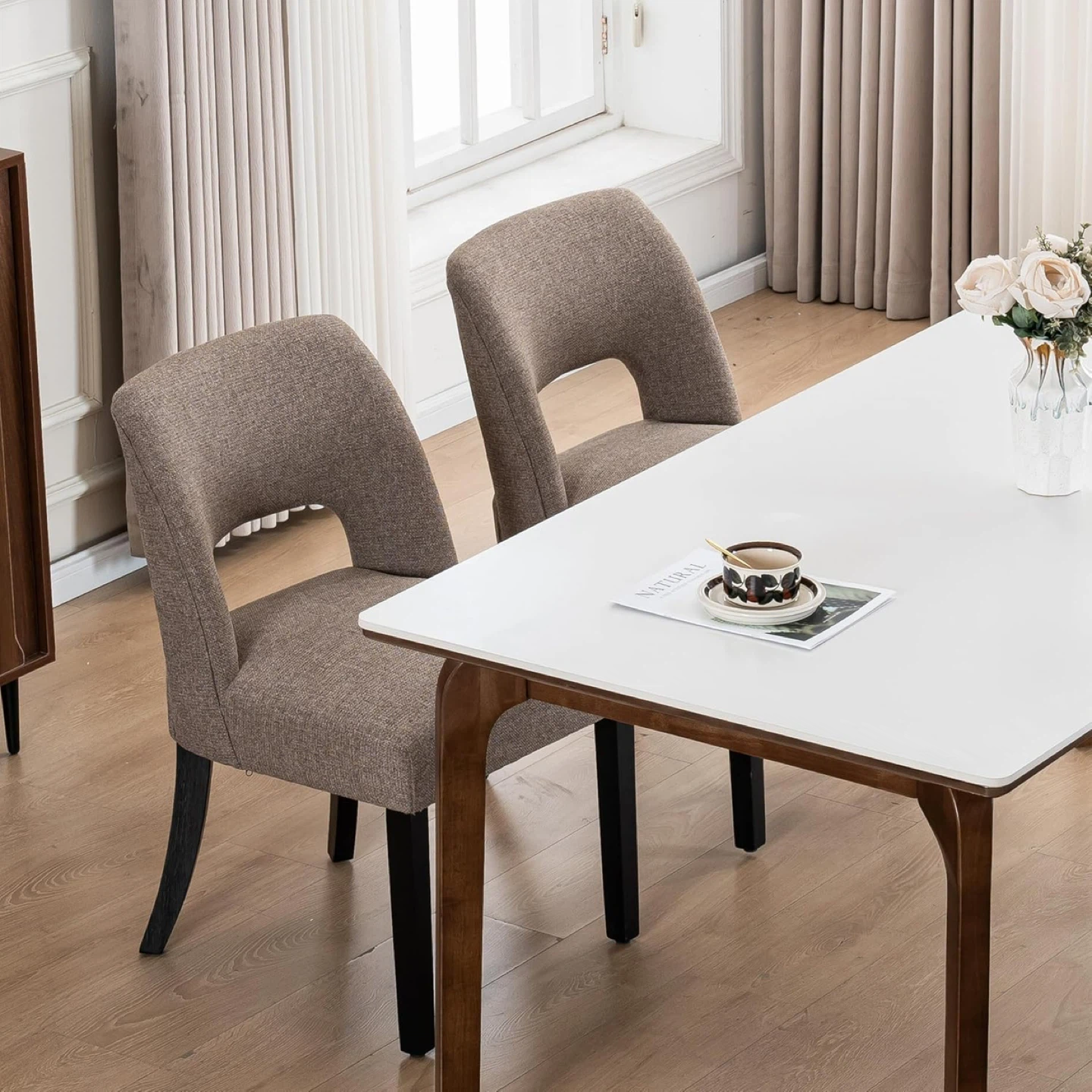 Beige Upholstered Dining Chairs (Set of 2)