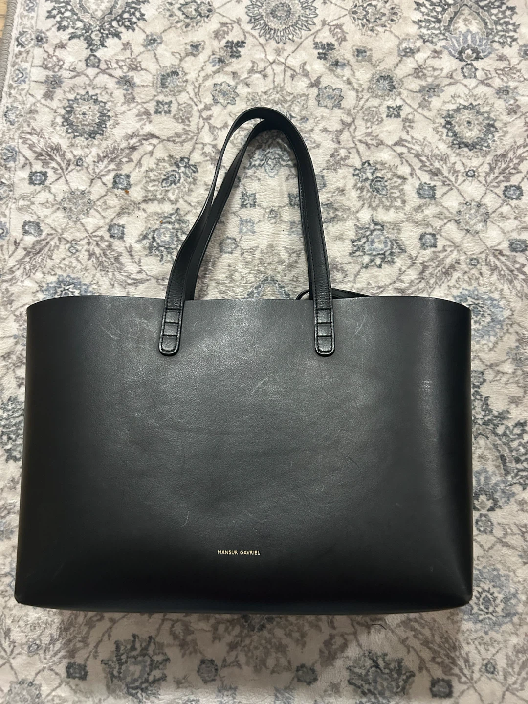 Mansur Gavriel Black Leather Tote Bag with Pouch