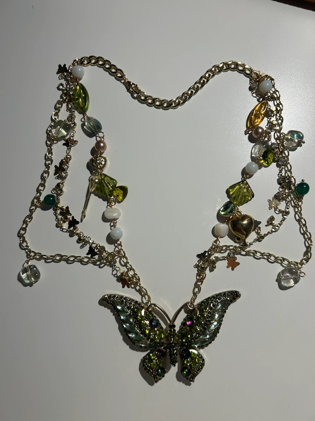 Gold-tone Butterfly & Bead Charm Necklace