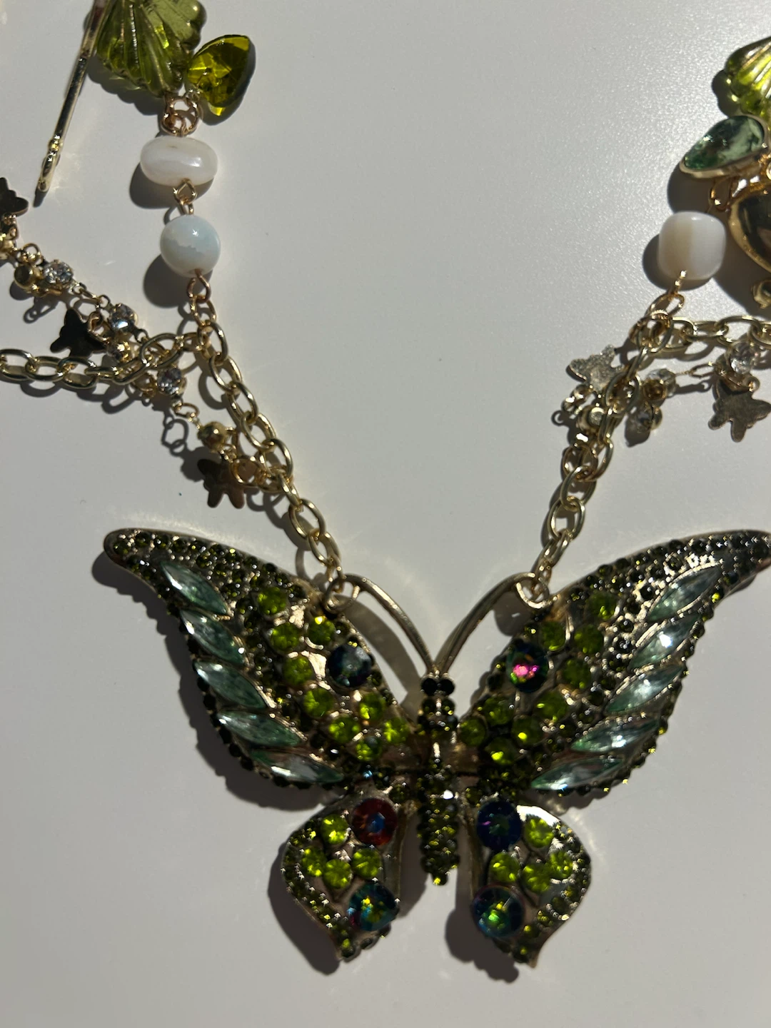 Gold-tone Butterfly & Bead Charm Necklace - photo 2