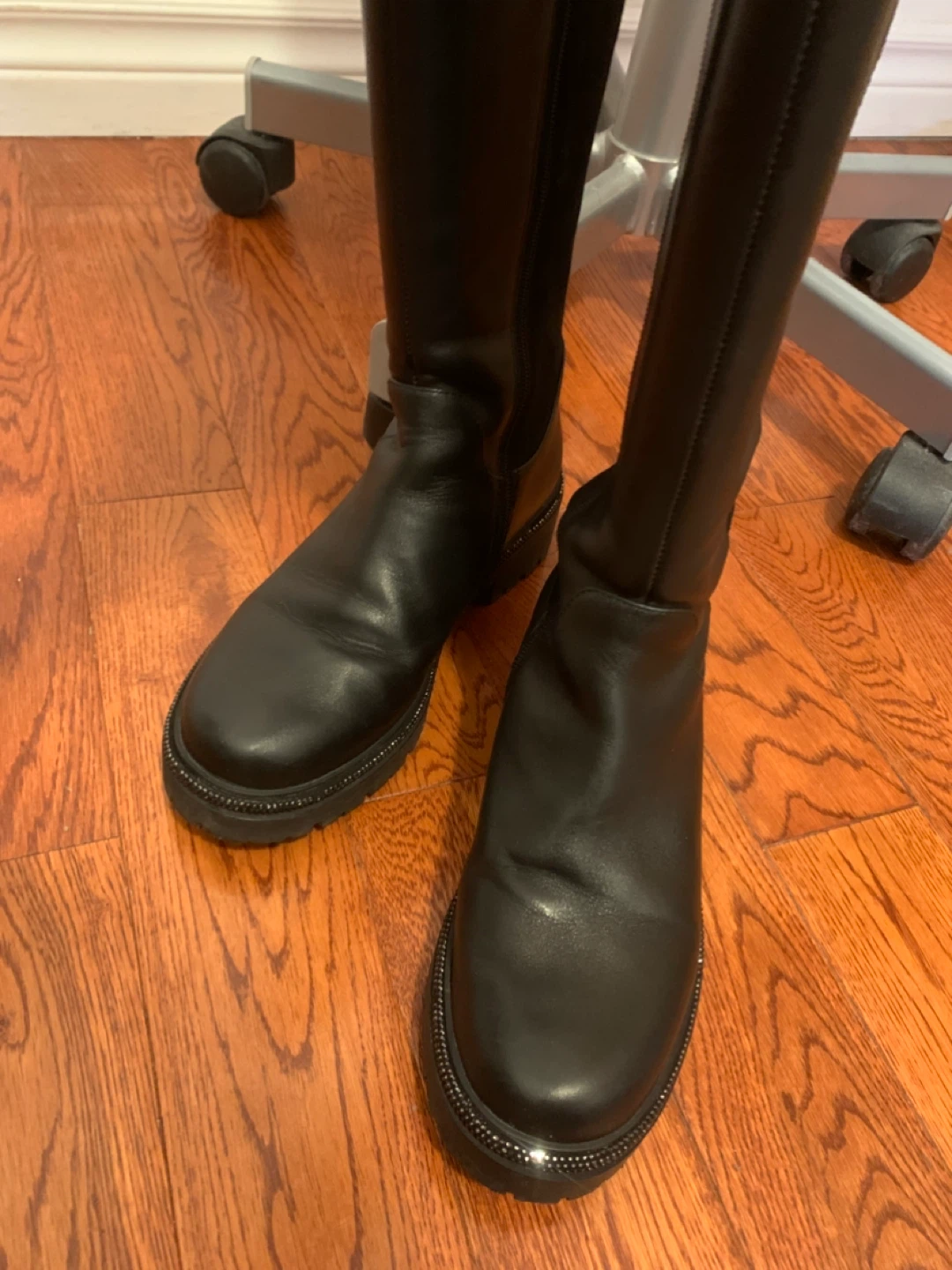 6 Over The Knee Boots Leather Suede Mixed Media Lug Sole Zip - photo 2