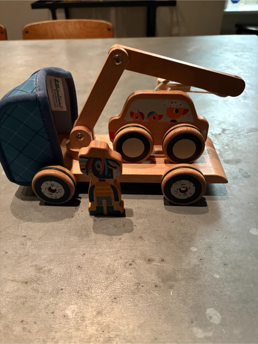 Wooden Toy Truck with Crane and Figure