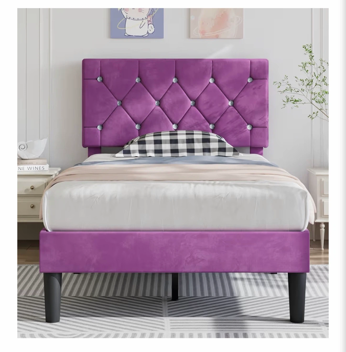 Twin Bed Frame Purple Velvet - Brand New