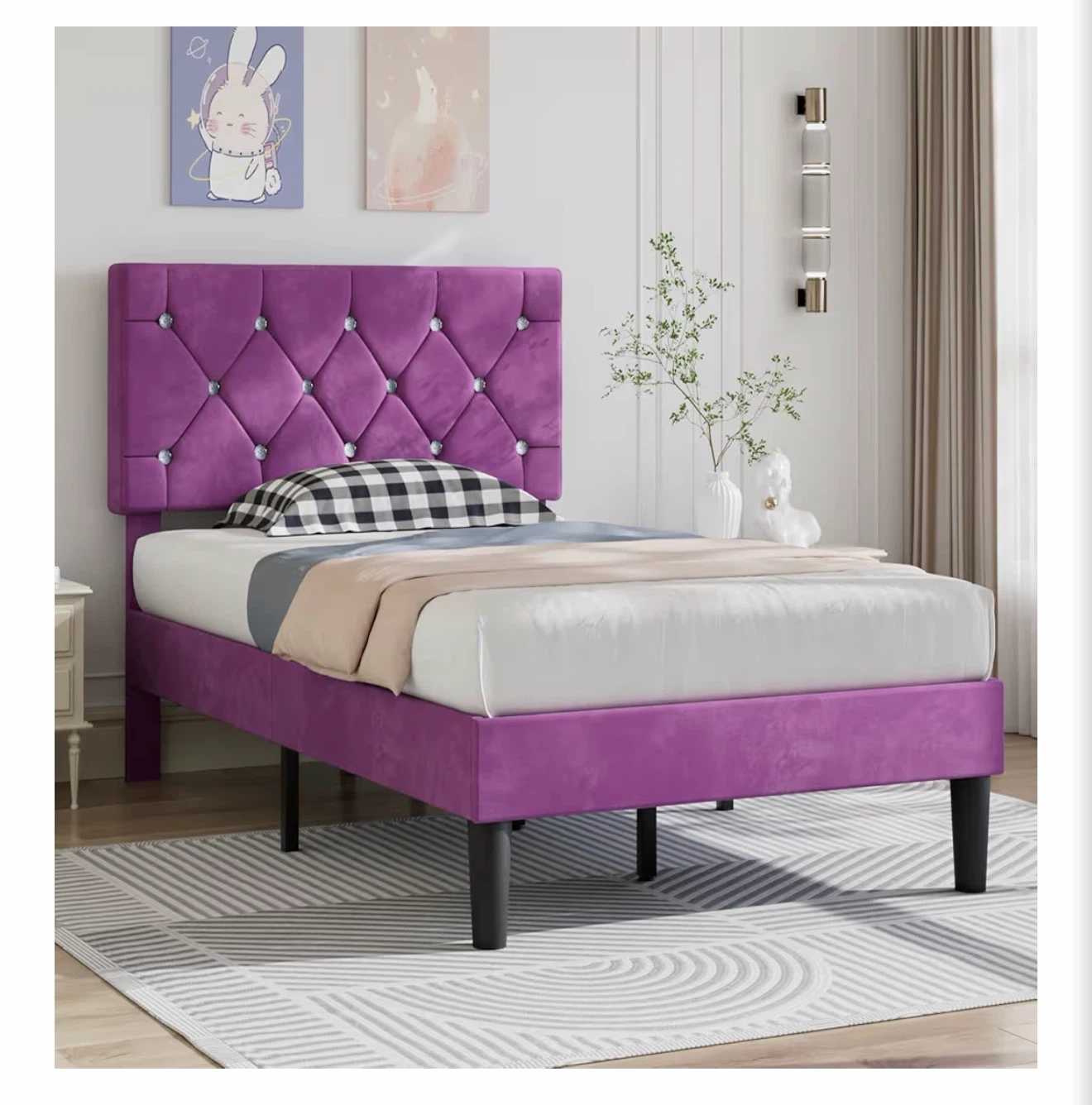 Twin Bed Frame Purple Velvet - Brand New - photo 2