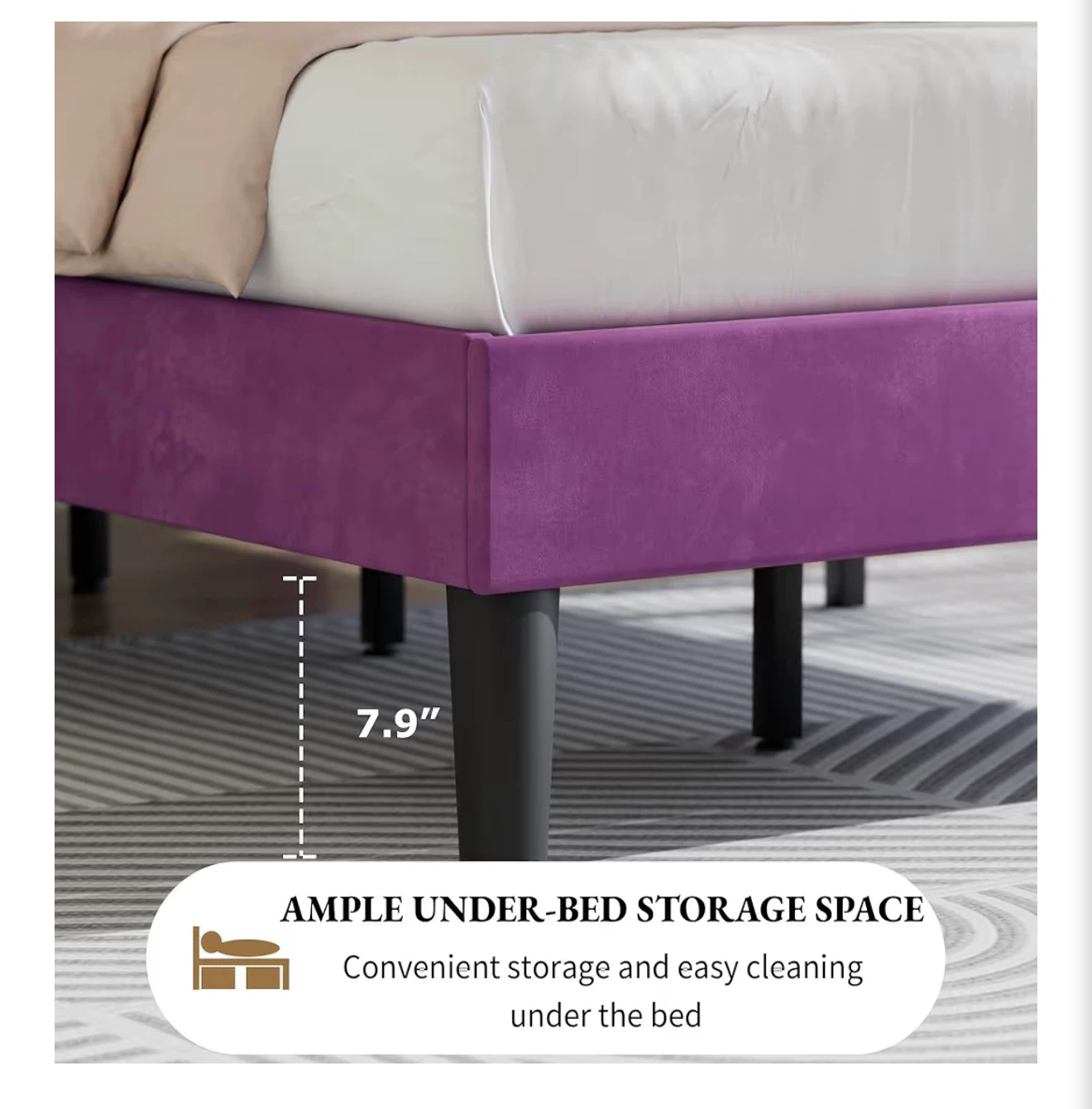 Twin Bed Frame Purple Velvet - Brand New - photo 4