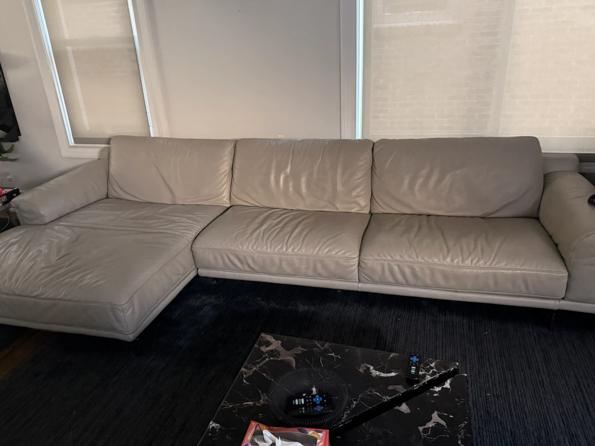 Light Beige Leather Sectional Sofa
