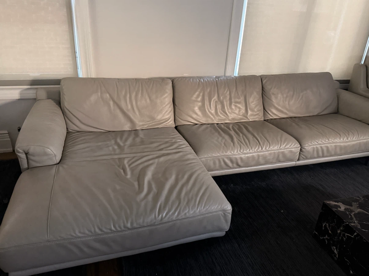 Light Beige Leather Sectional Sofa - photo 2