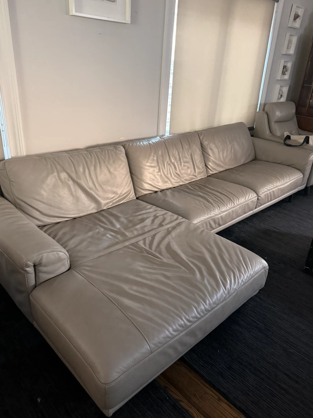 Light Beige Leather Sectional Sofa - photo 3