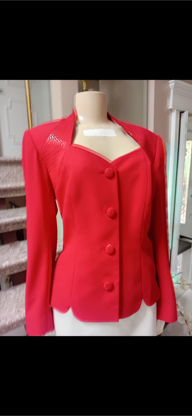 Red Blazer with Scalloped Hem