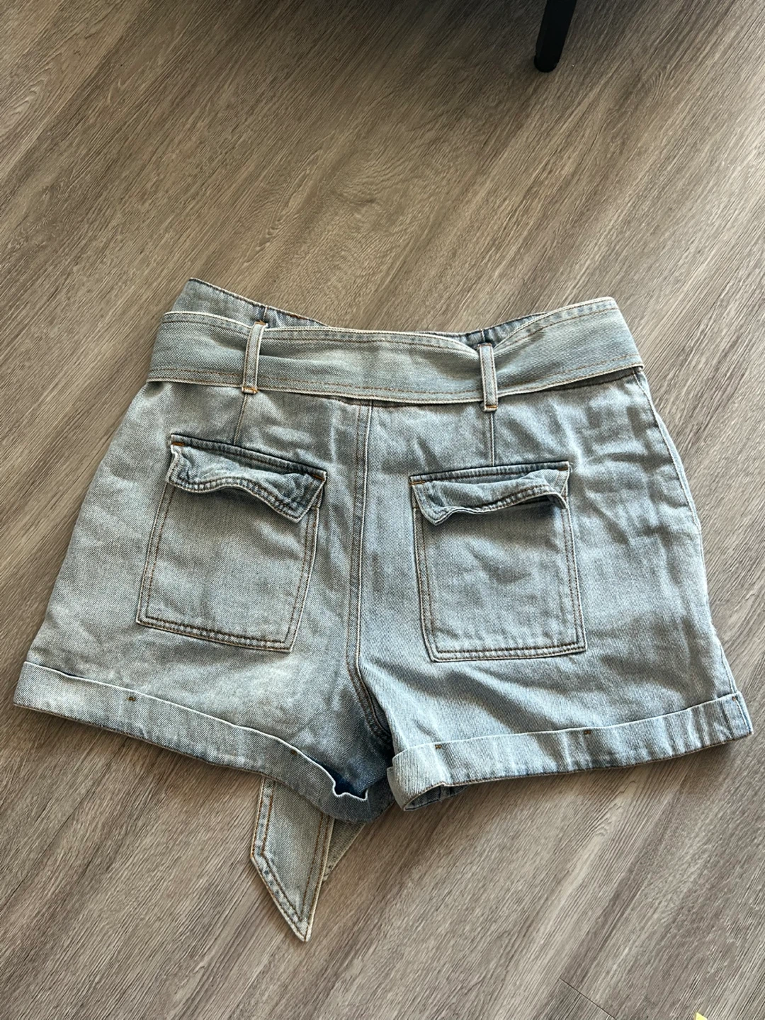 Light Wash Denim Shorts with Belt - photo 2