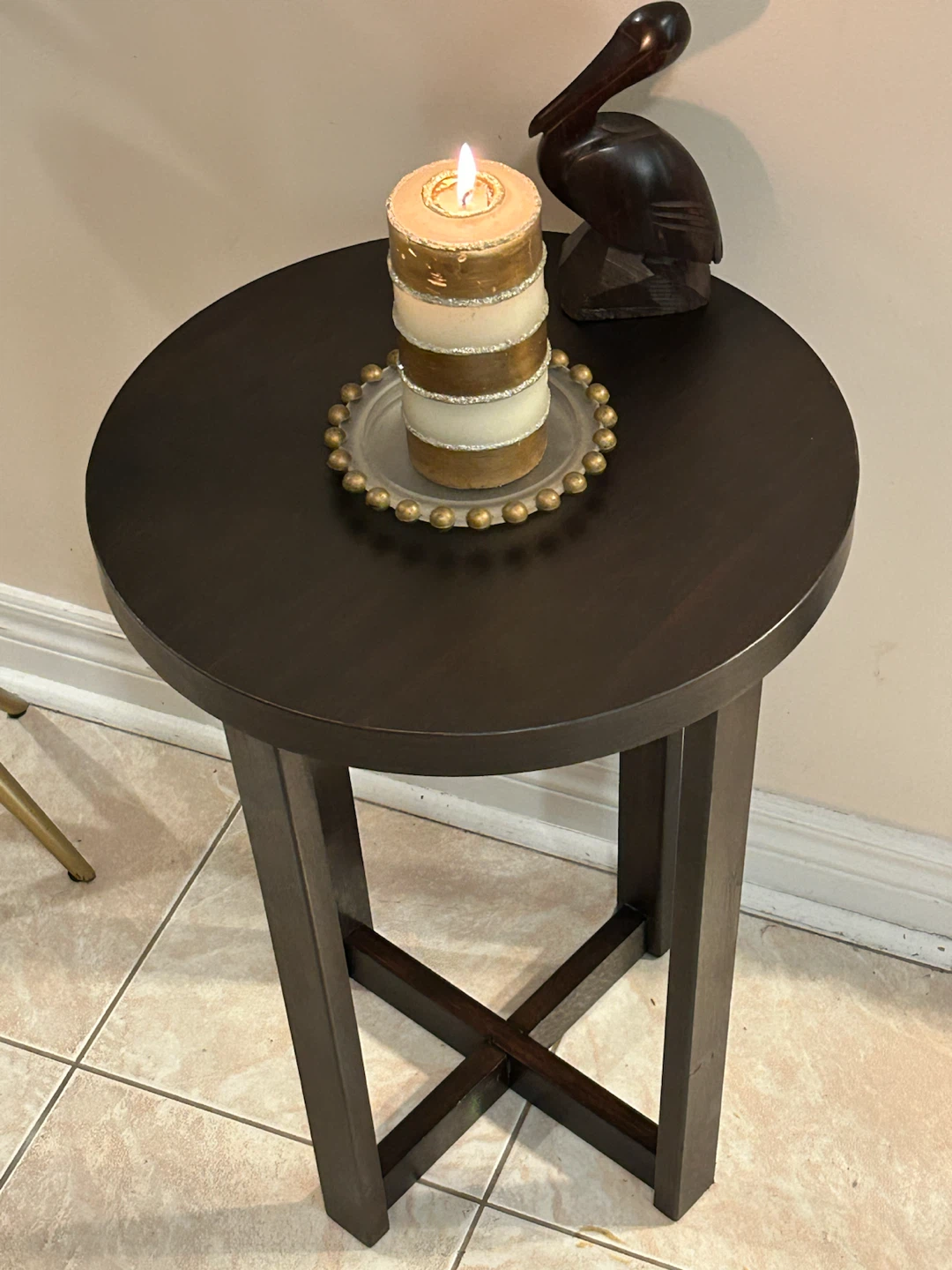 Dark Wood Round Side Table - photo 2