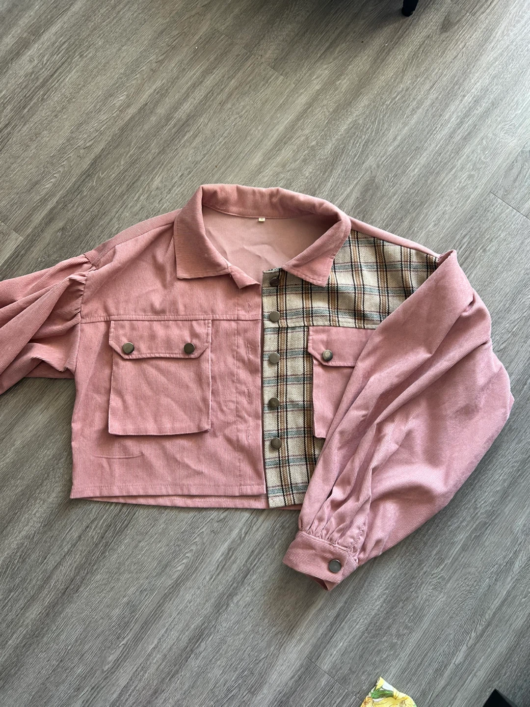 Pink Corduroy/Plaid Cropped Jacket - photo 2