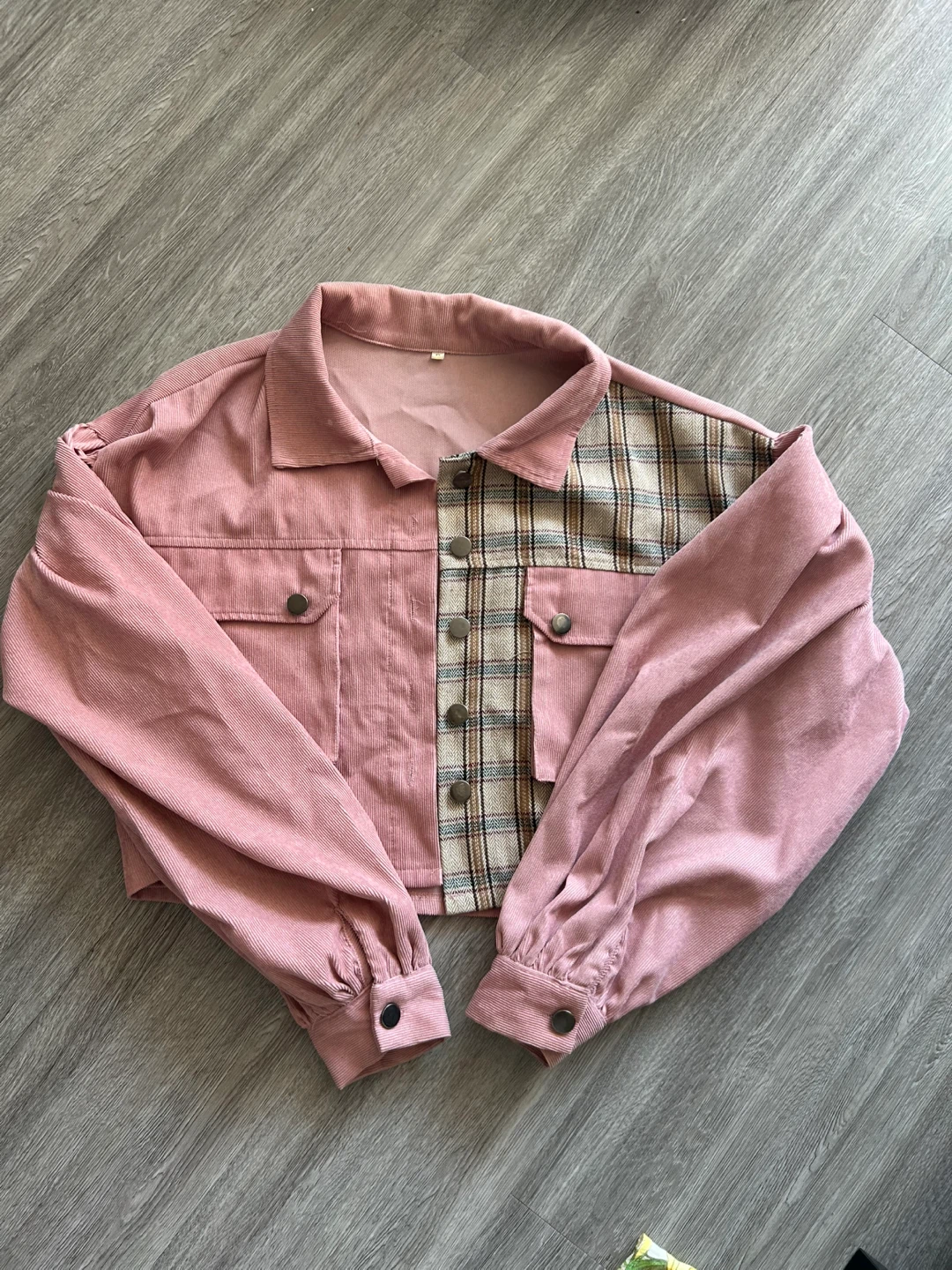 Pink Corduroy/Plaid Cropped Jacket