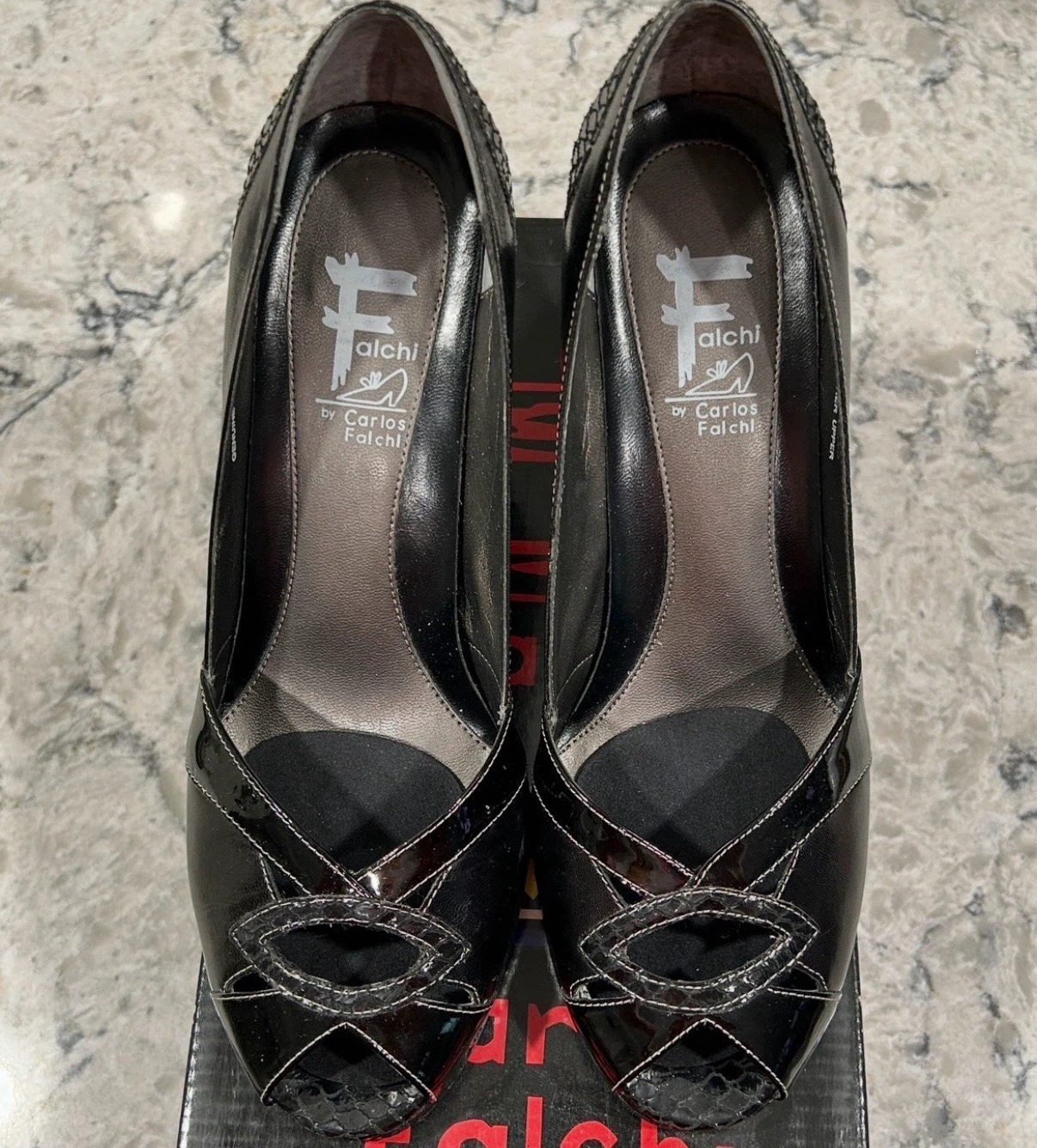 Falchi by Carlos Falchi Black Leather Peep Toed Heels - photo 4