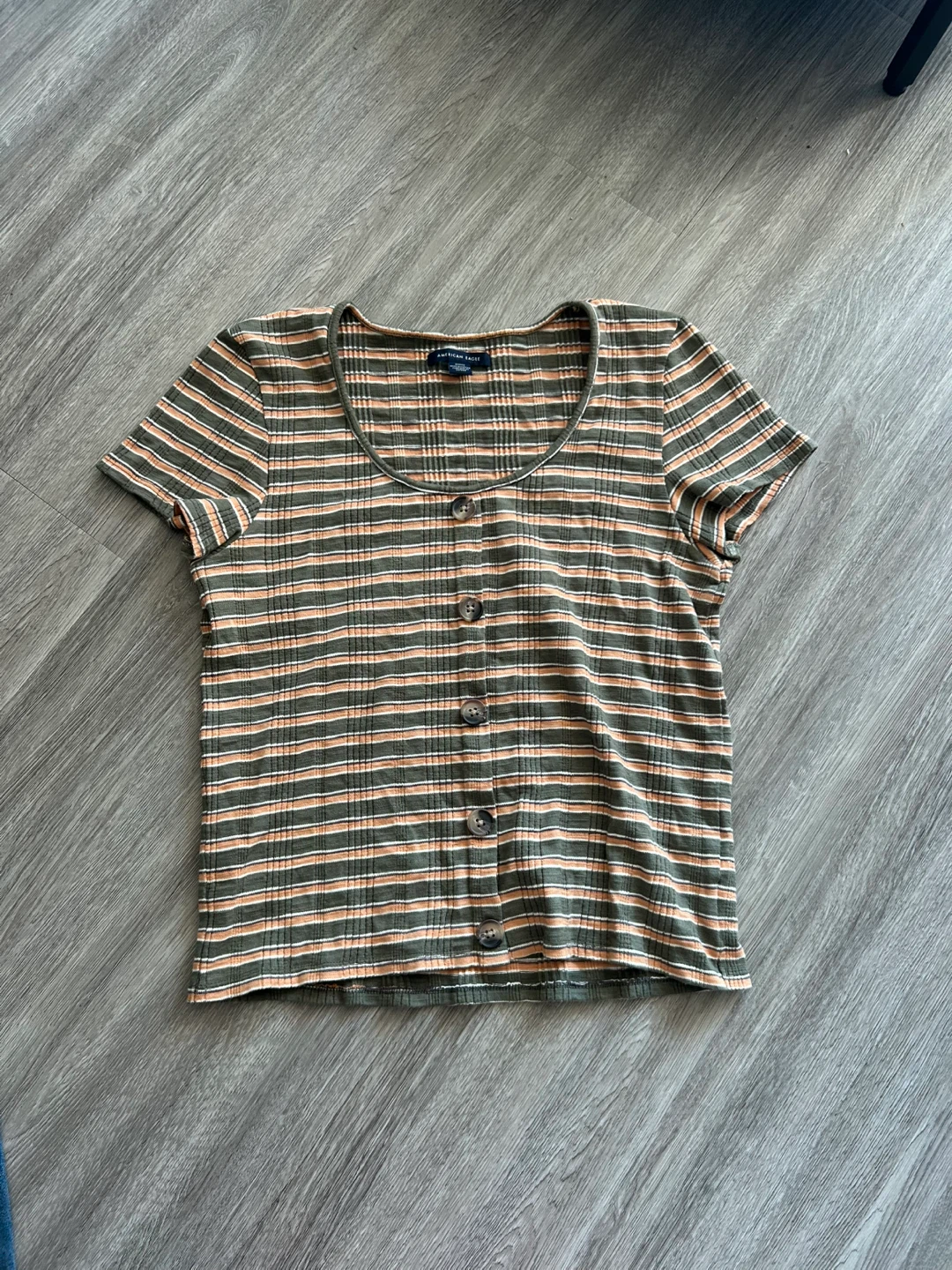 American Eagle Striped Button-Up T-Shirt