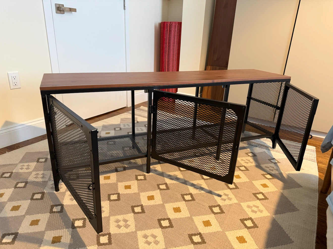 Industrial style tv stand with mesh doors - photo 2