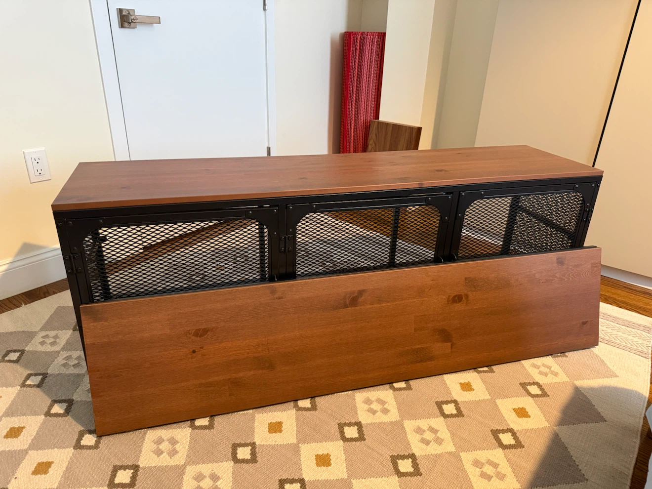 Industrial style tv stand with mesh doors - photo 3