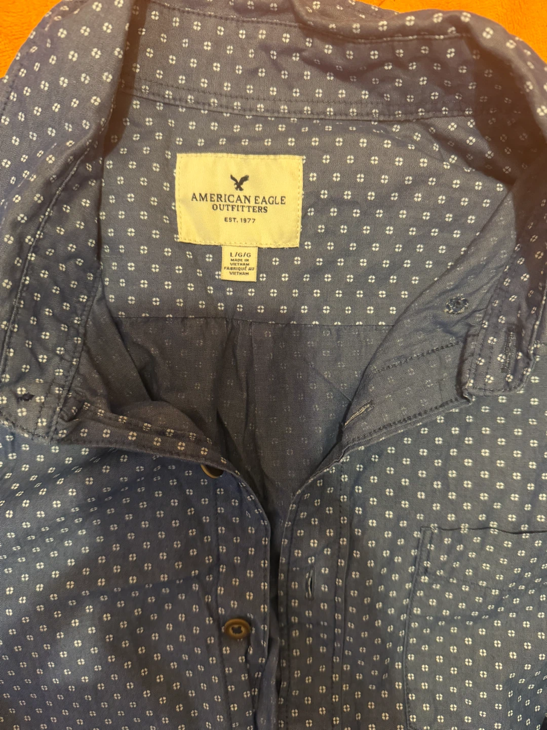 American Eagle Outfitters Men's Blue Patterned Button-Down Shirt - photo 2