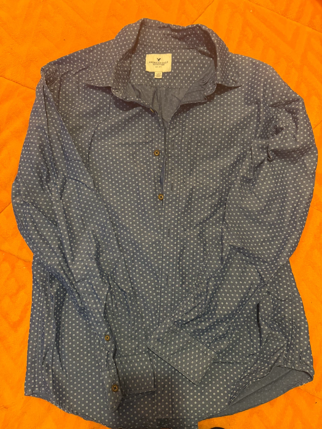 American Eagle Outfitters Men's Blue Patterned Button-Down Shirt - photo 3