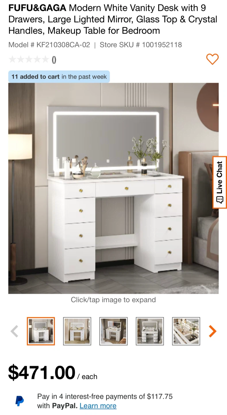 FUFU&GAGA Modern White Vanity Desk with Lighted Mirror