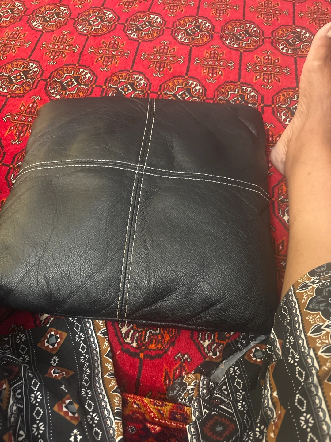 Black Faux Leather Square Cushion - photo 2