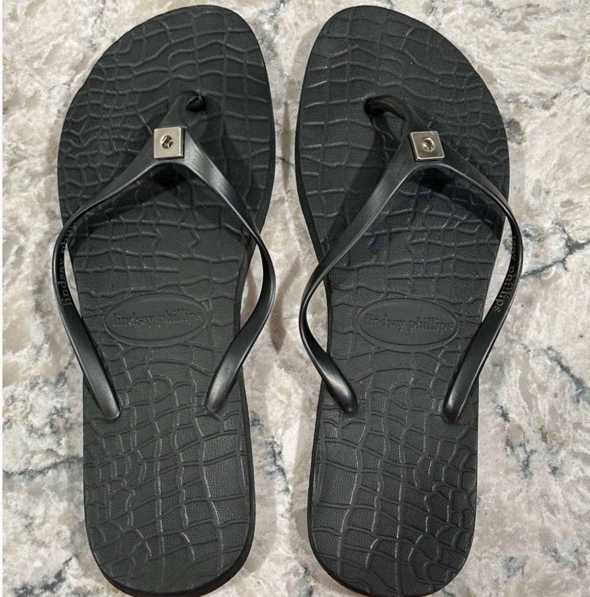 Women’s Lindsay Phillips Black Switch Flip Flops w/ Snaps Gems - photo 2