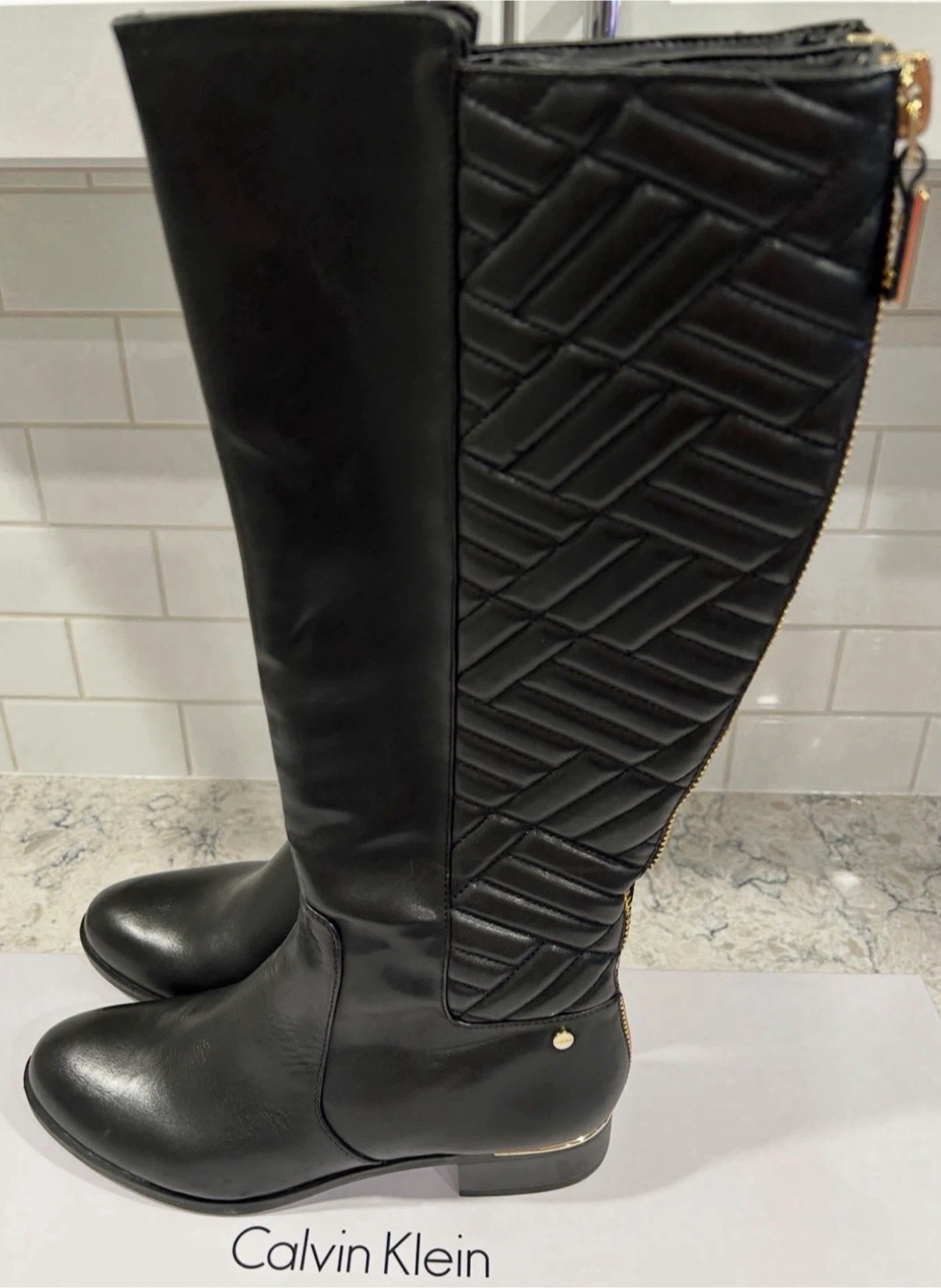 Calvin Klein Tall Rise Riding Style Zip Up Women’s Black Boots