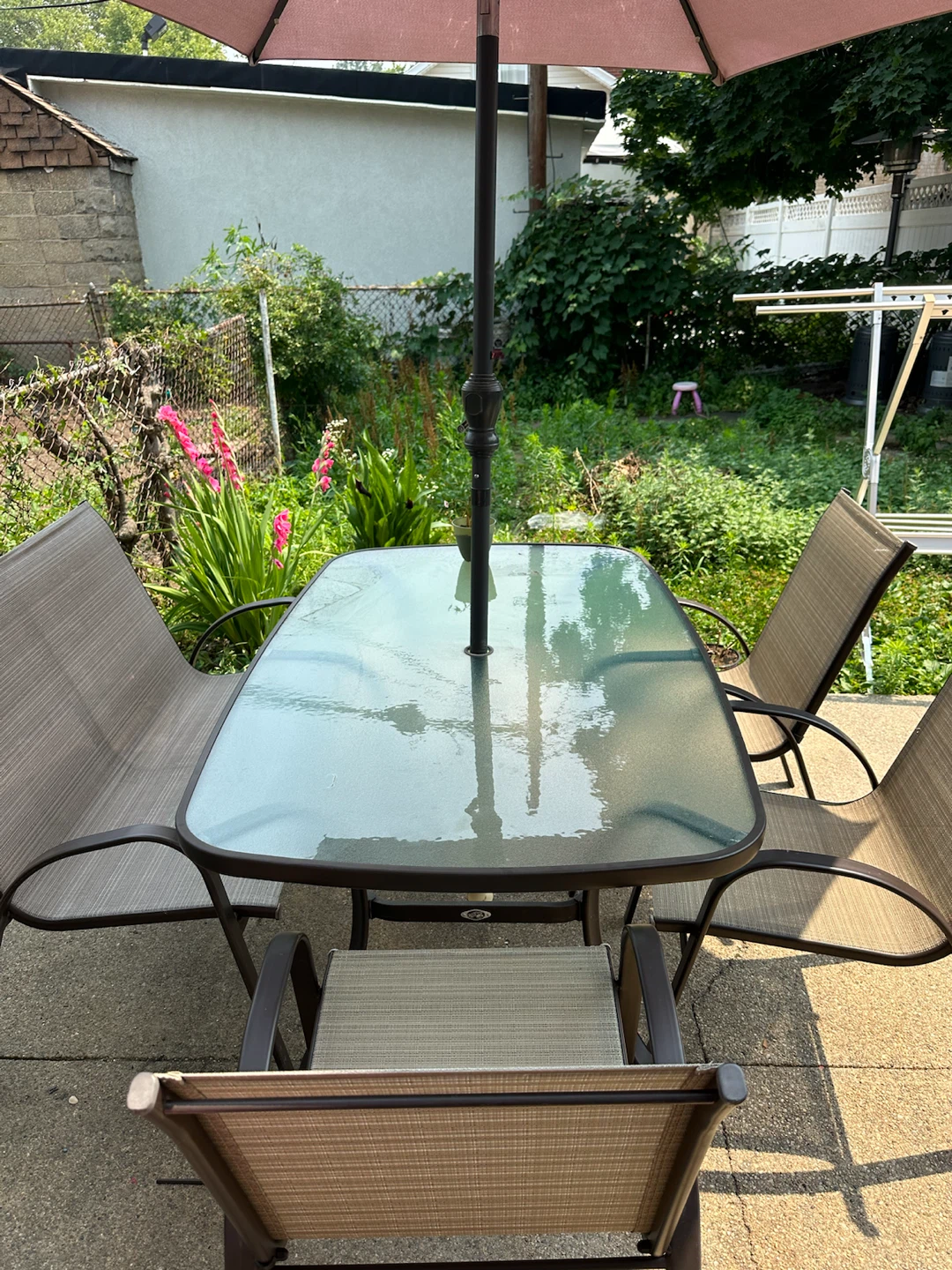 Glass Top Patio Dining Set with Umbrella - photo 2
