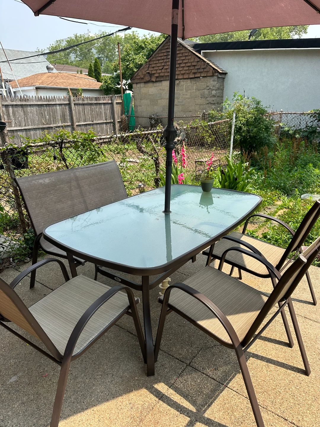 Glass Top Patio Dining Set with Umbrella - photo 5