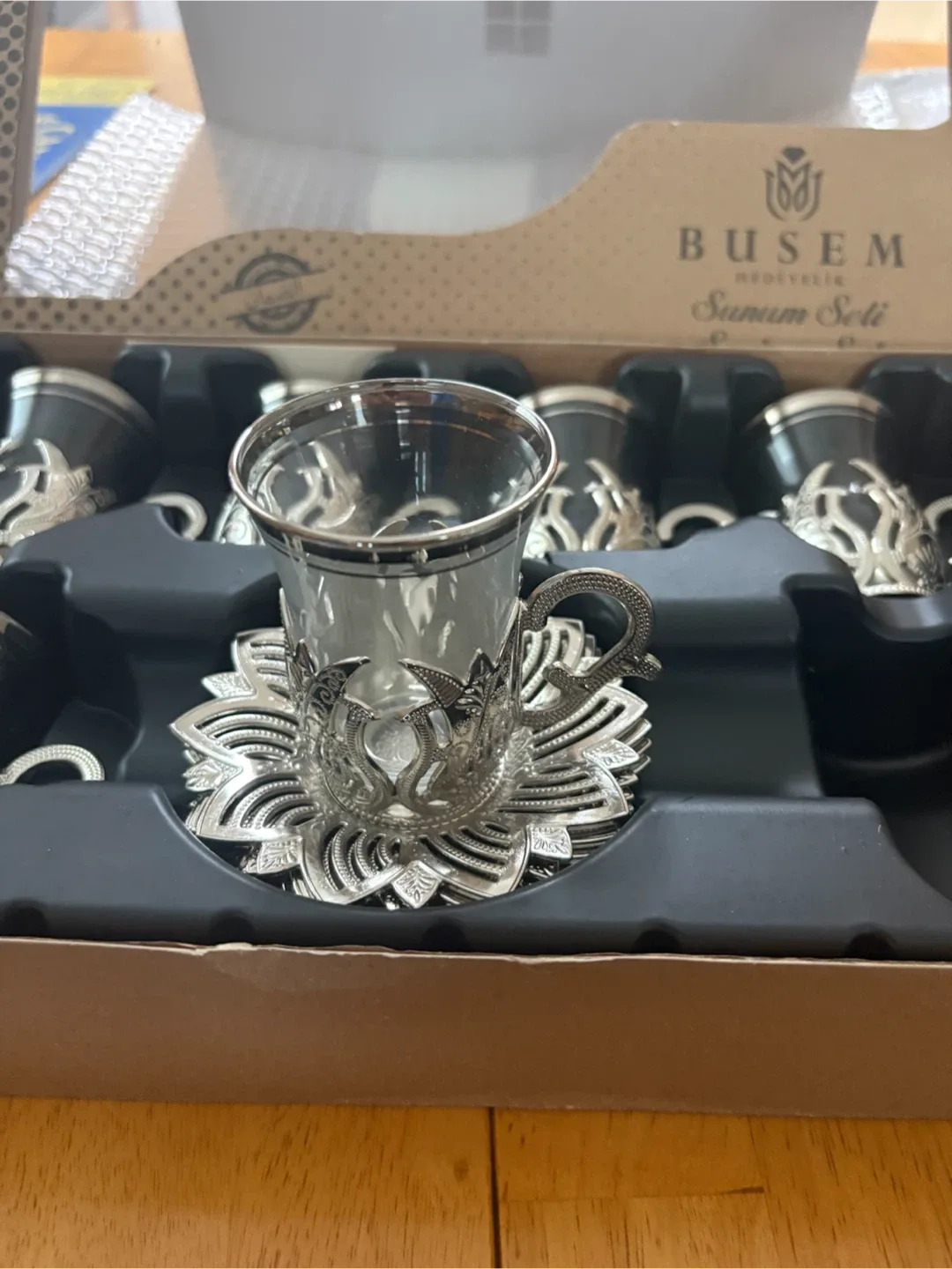 Busem 6-Piece Turkish Tea Glass Set with Saucers