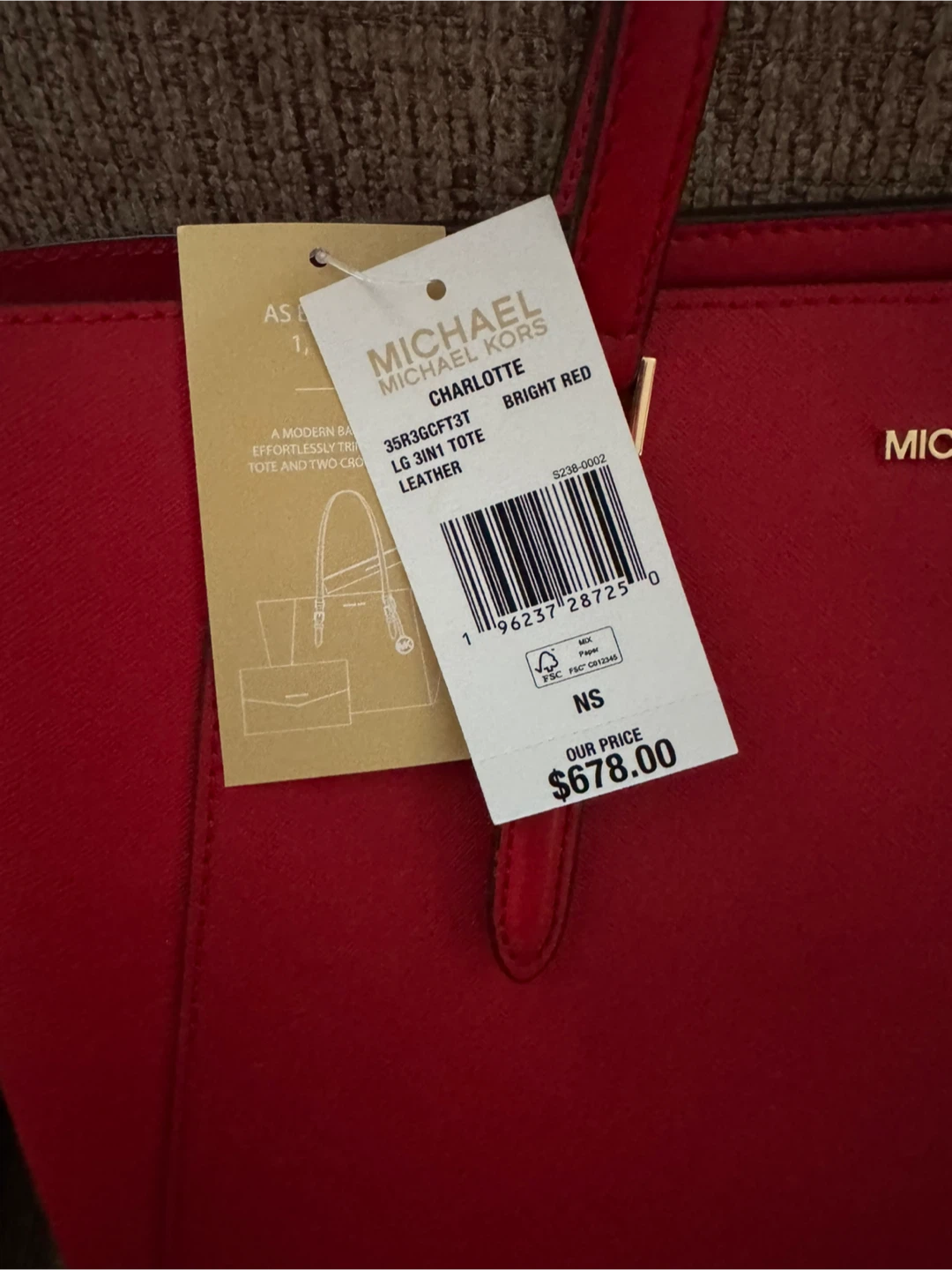 Authentic Michael Kors CHARLOTTE Women's Tote Bag Bright Red - photo 2