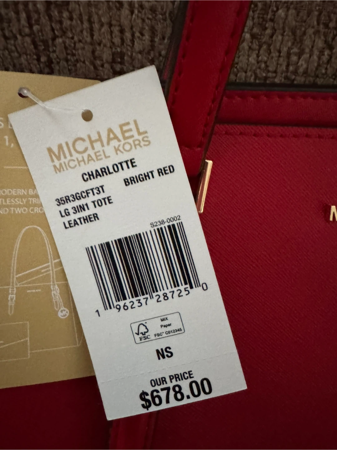 Authentic Michael Kors CHARLOTTE Women's Tote Bag Bright Red - photo 3