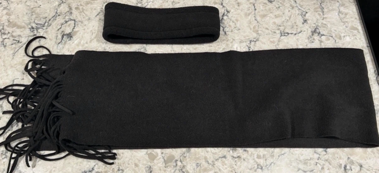 Women’s/Mens Black Fleece Head Warmer and Scarf Set