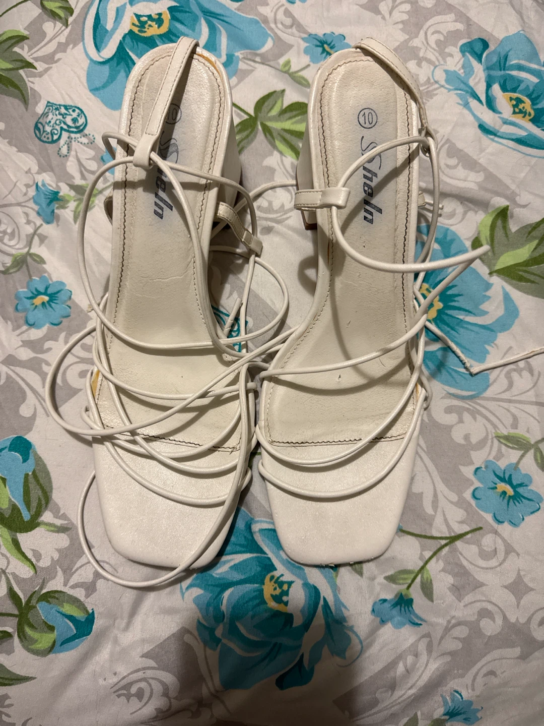 White Lace-Up Heeled Sandals by Shein