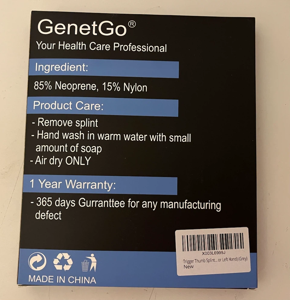 GenetGo Thumb Brace Adjustable Splint & Support Grey - photo 3