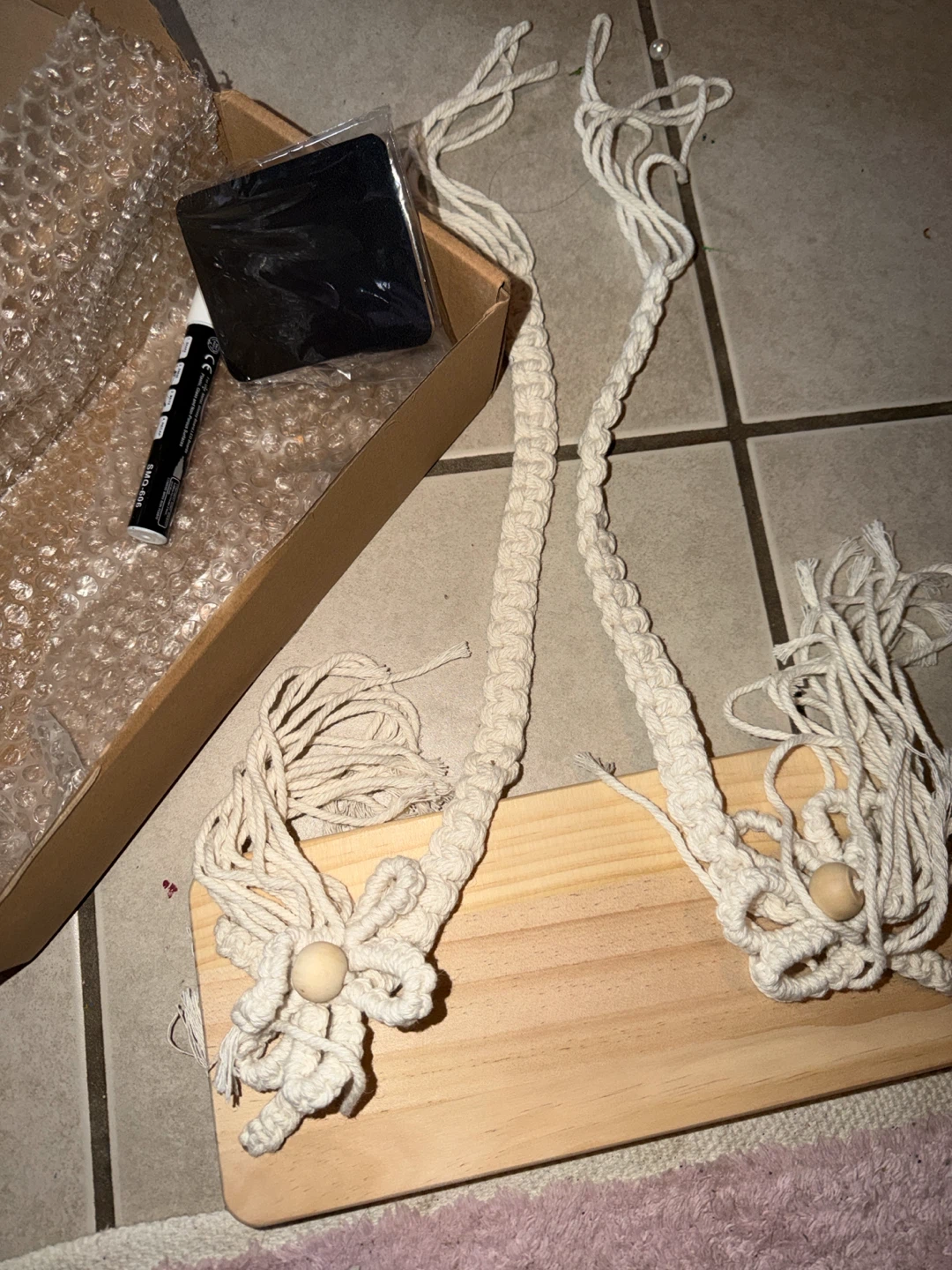 Macrame Plant Hanger with Wood Shelf & Chalk Marker
