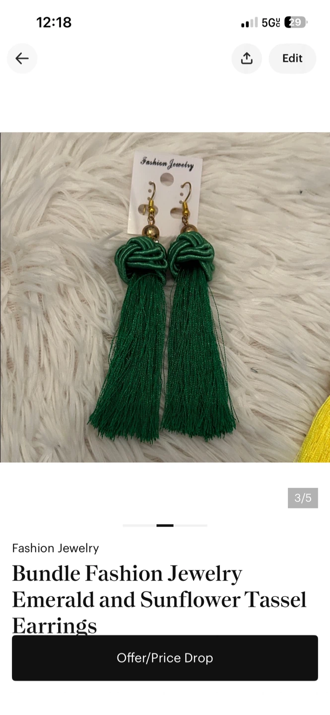 Bundle Fashion Jewelry Emerald and Sunflower Tassel Earrings - photo 2