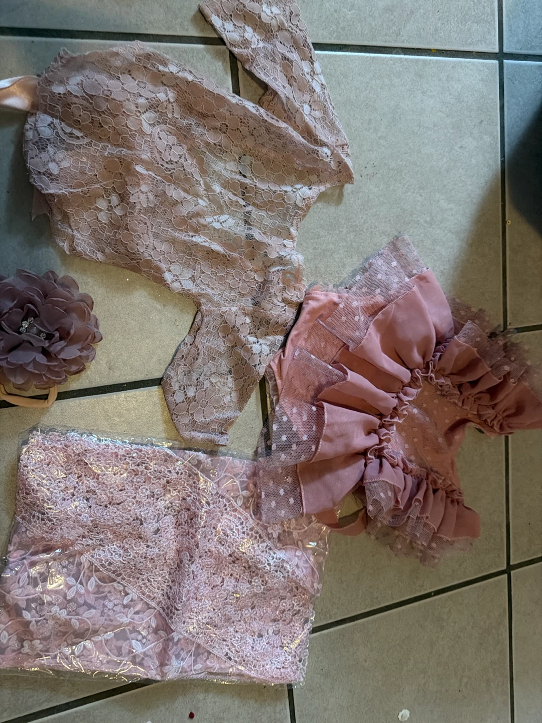 Pink Lace Romper & Headband Set