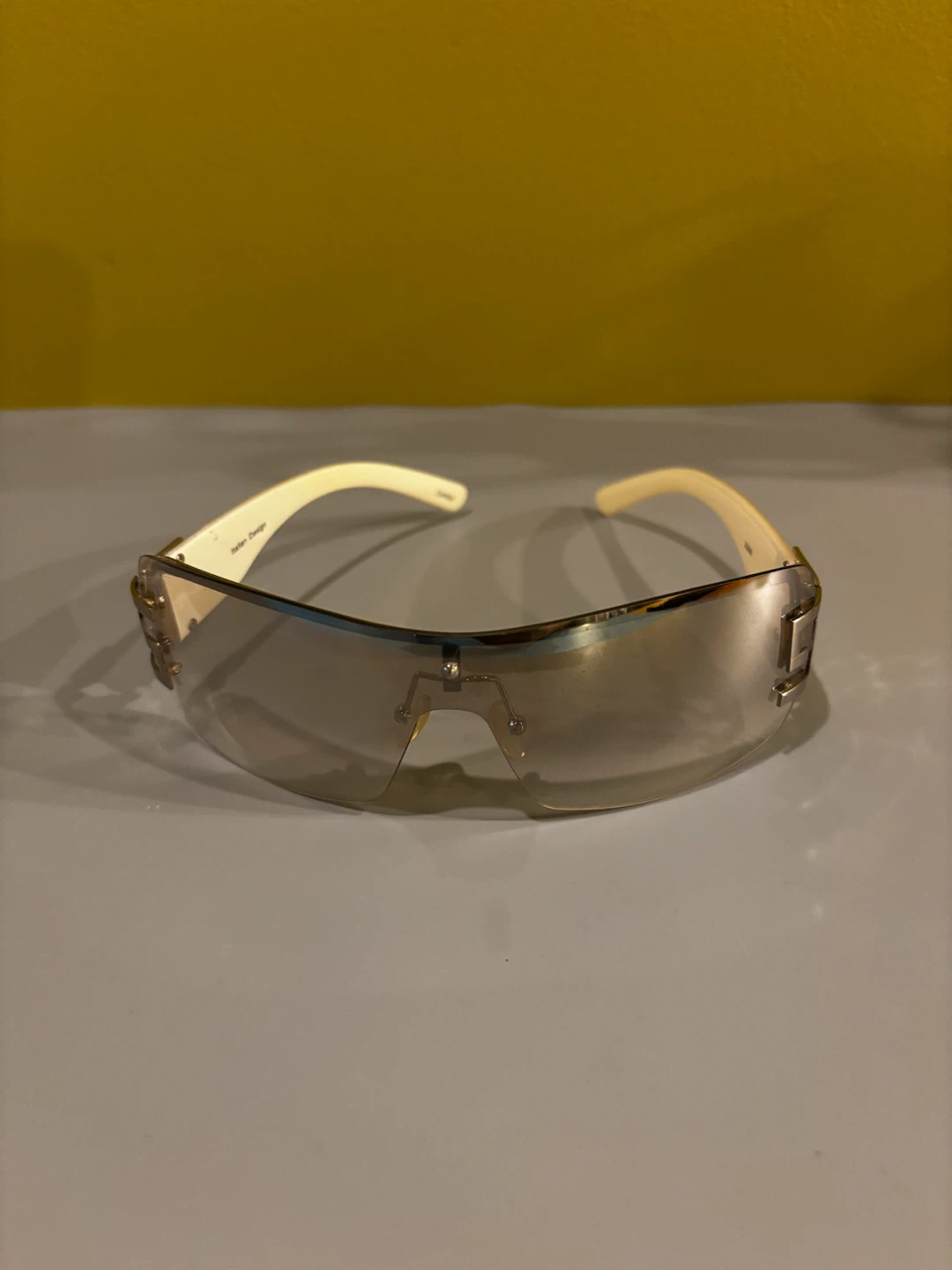 Rimless Shield Sunglasses with Gold Accents