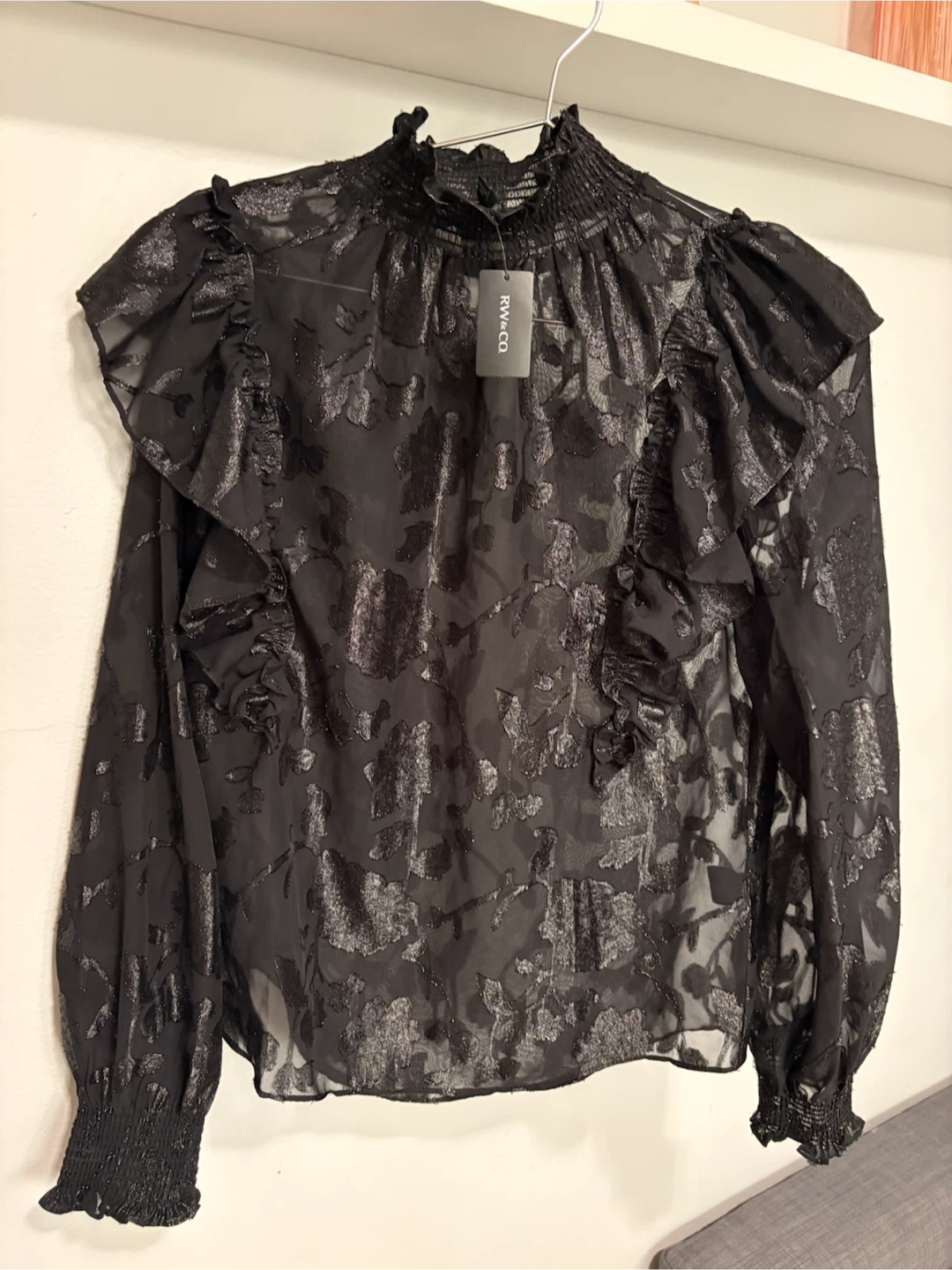 RW&CO Black Floral Sheer Blouse