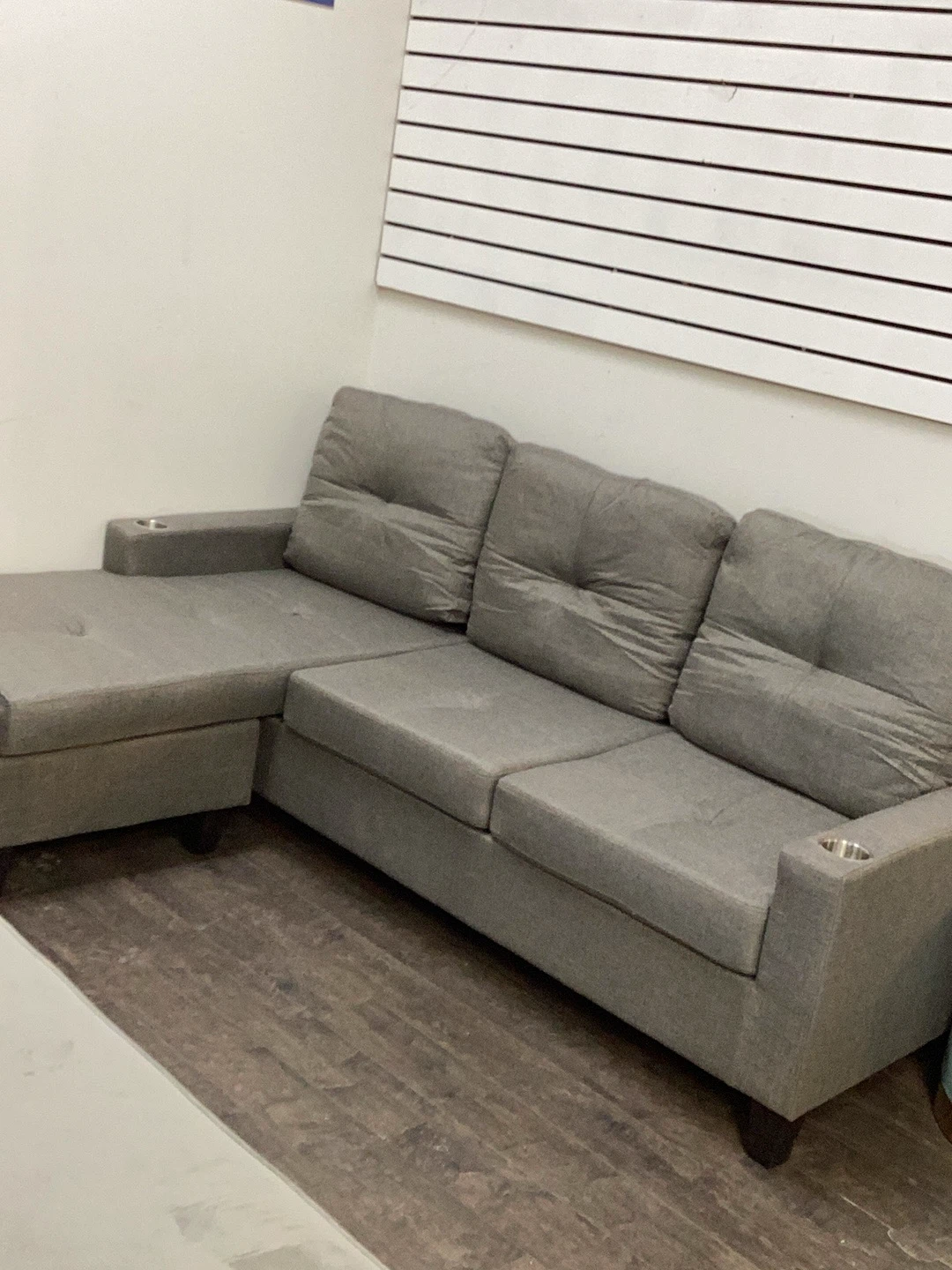 Grey Sectional Sofa with Built-in Cup Holders