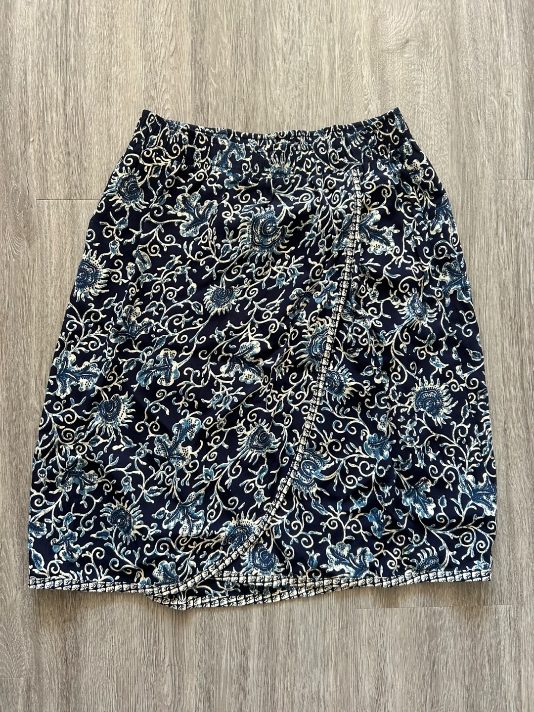 Navy Blue Floral Wrap Skirt