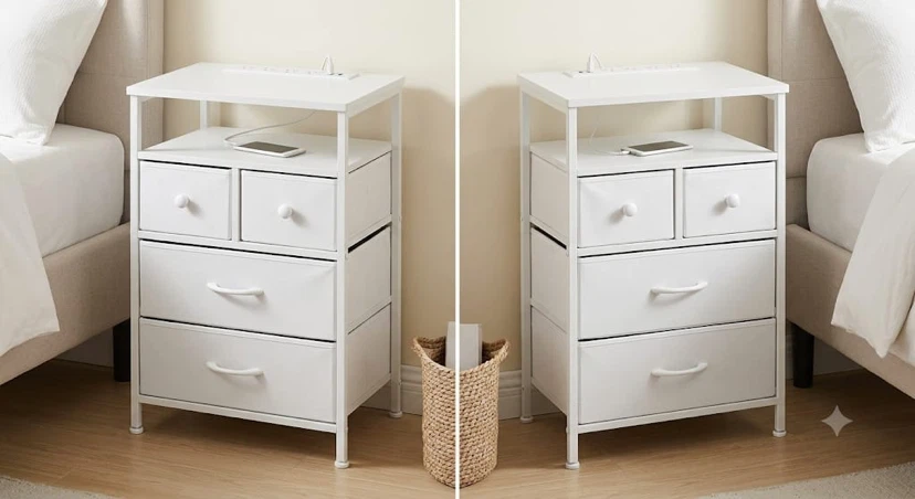 3-Tier Fabric Nightstand with Charging Station