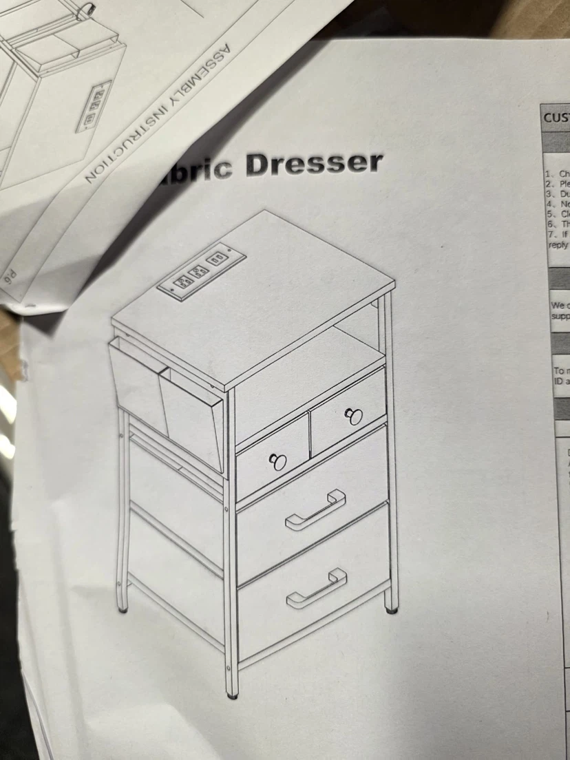 3-Tier Fabric Nightstand with Charging Station - photo 2