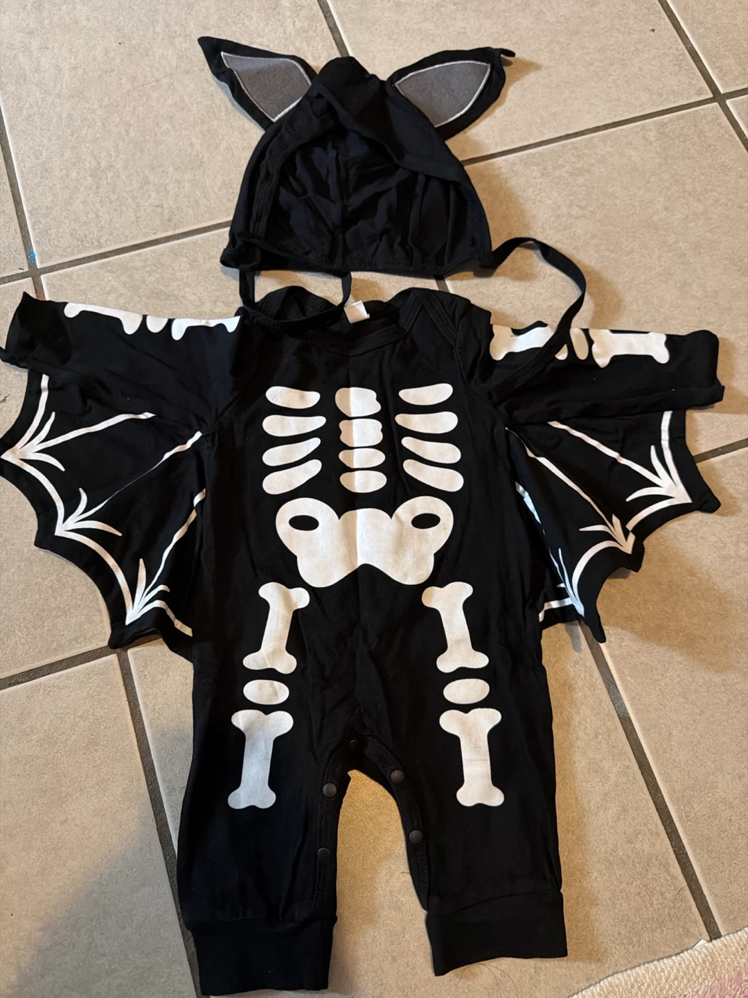 Baby Bat Skeleton Halloween Costume Onesie with Hat