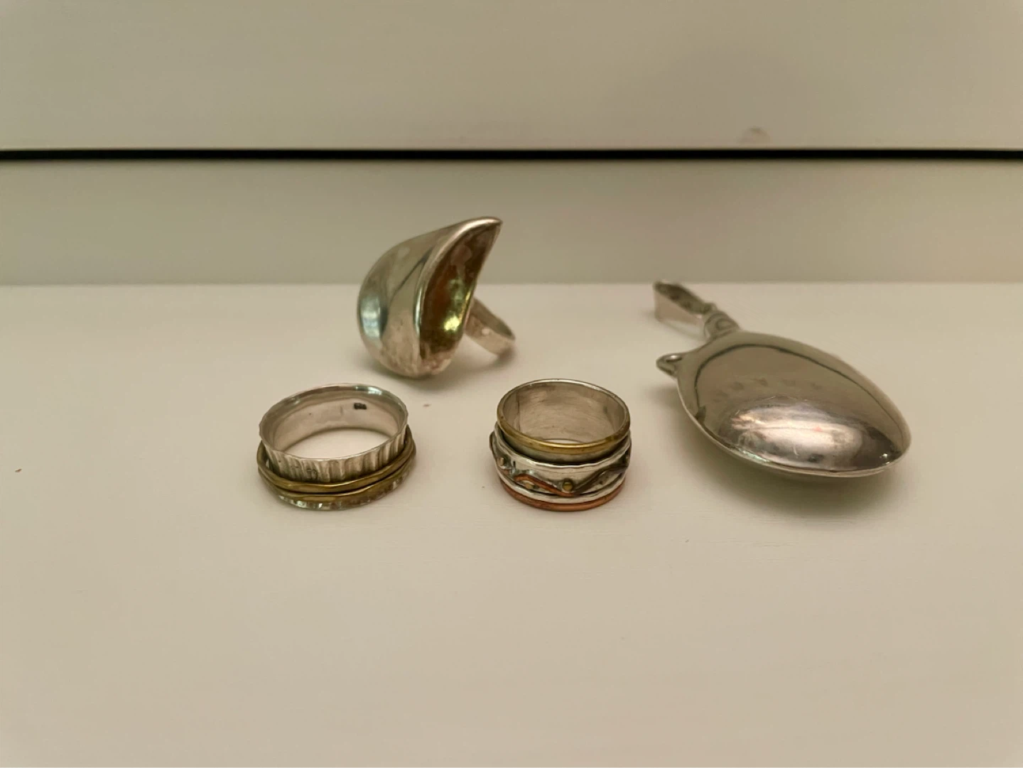 Sterling Silver Jewelry Lot — Mexican Silver & Spinner Rings