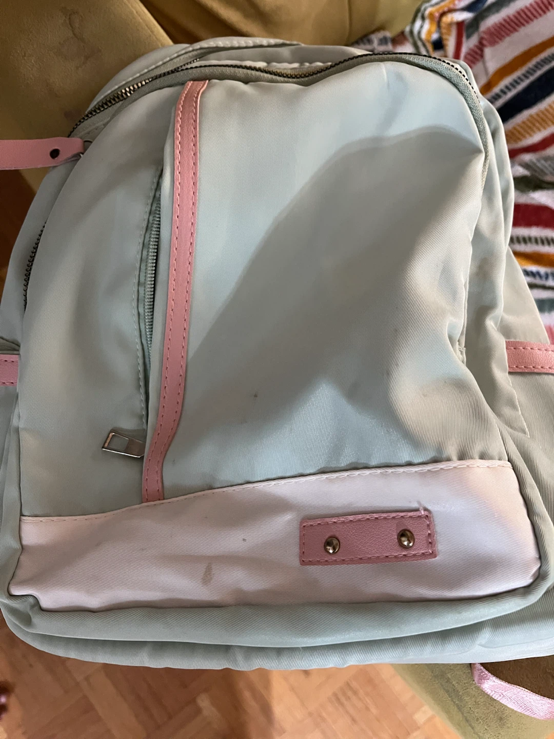 Light Blue Backpack with Pink Accents
