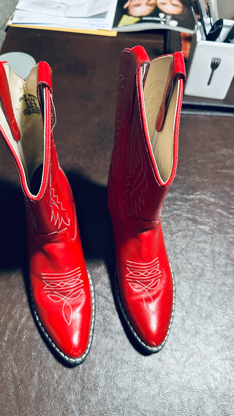 Old West Red Leather Cowboy Boots Size 3.0-D - photo 2